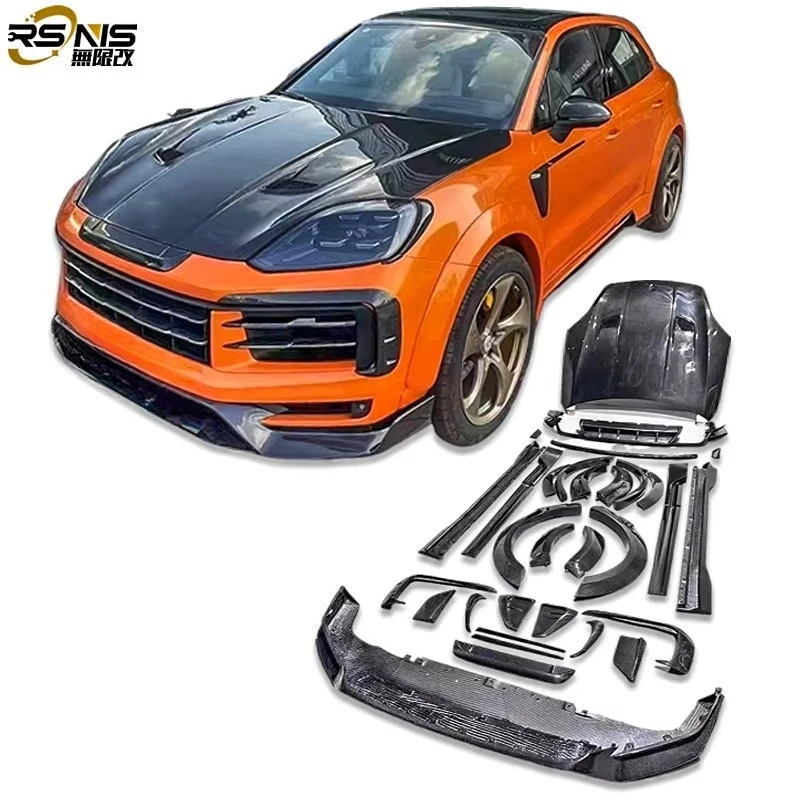 for Porsche Cayenne Dry Carbon Fiber Full Aero Body Kit Front Bumper Lip Rear Diffuser Engine Hood Car Bumpers Durable Car Parts