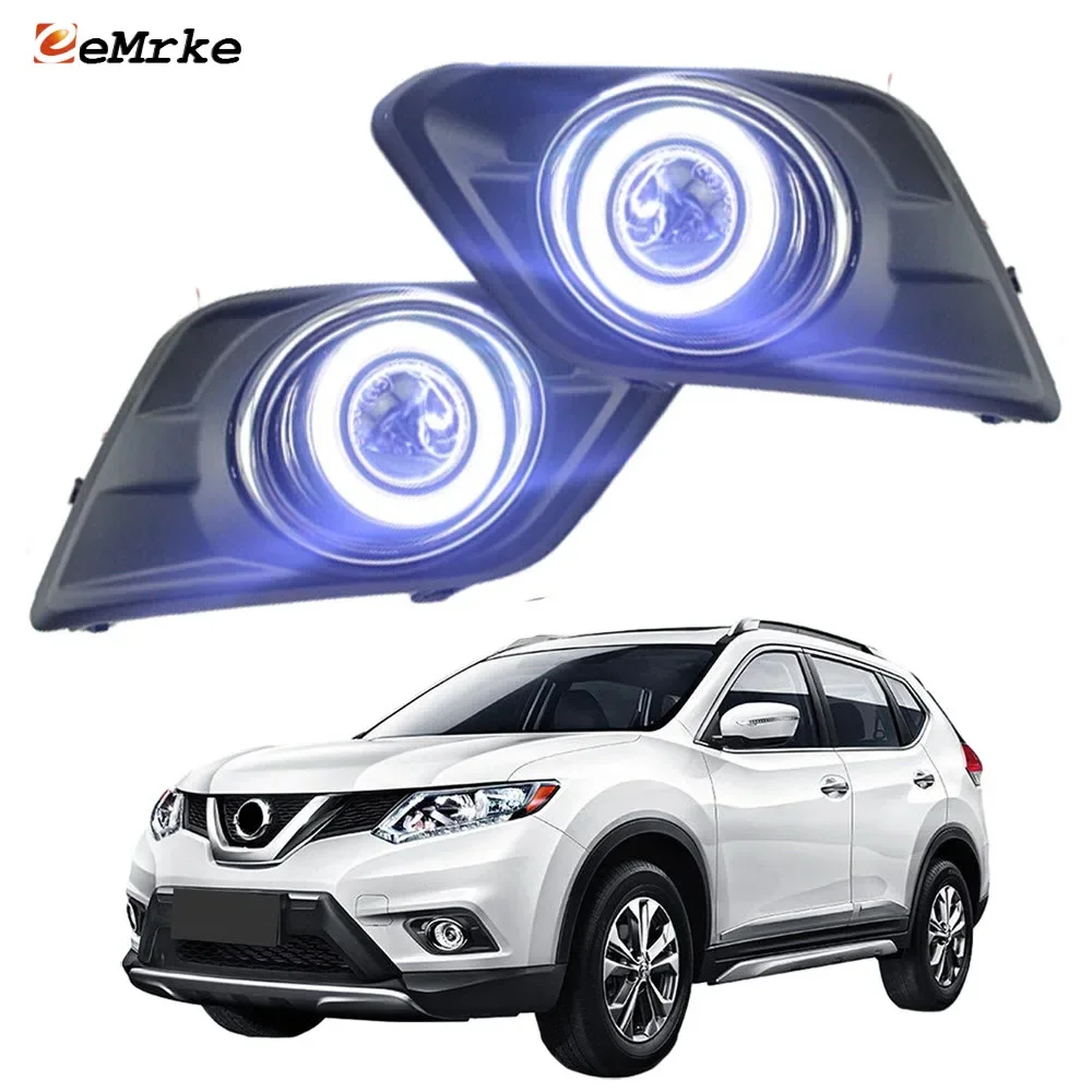 eeMrke 2in1 Angel Eyes DRL for Nissan Rogue X-Trail T32 2014 2015 2016 Daytime Running Lights Halogen Fog Lamp Assembly