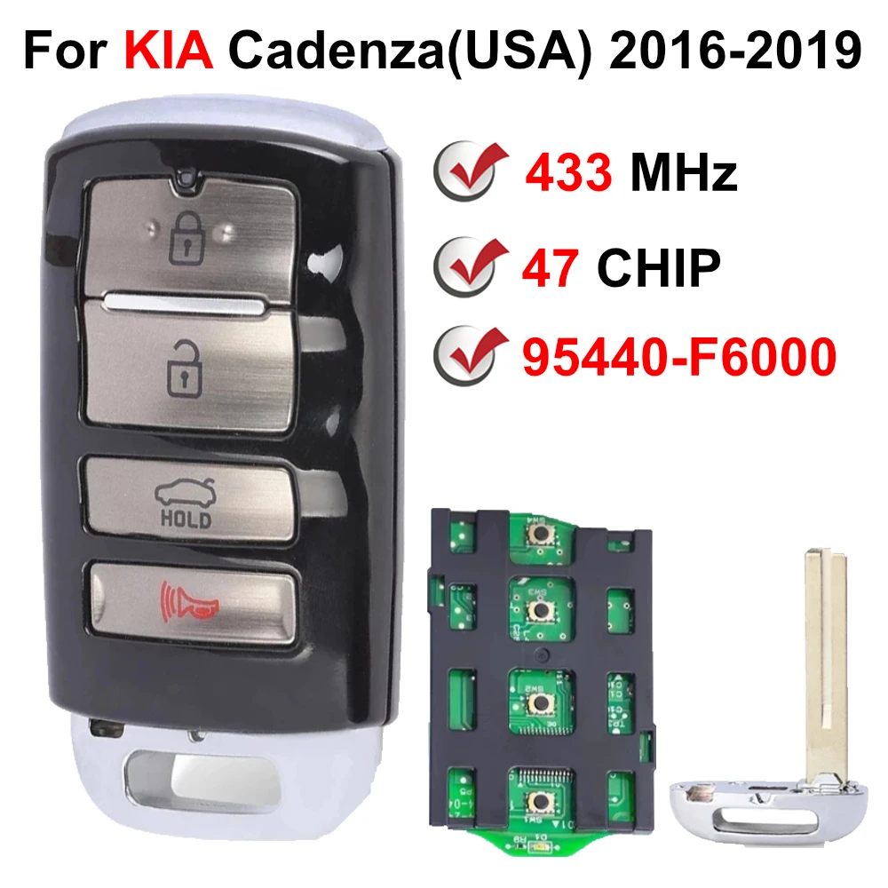 TQ8-FOB-4F10 95440-F6000 433MHz NCF2951X 47 Keyless Smart Car Key Chip For Kia Cadenza 2016 2017 2018 2019