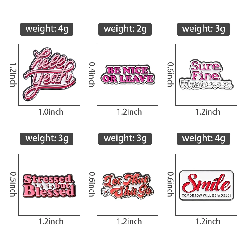 Positive Inspiring Quotes Enamel Pins Be Nice Or Leave Hell Year Stressed But Blessed Brooches Backpack Hat Lapel Badge for Gift