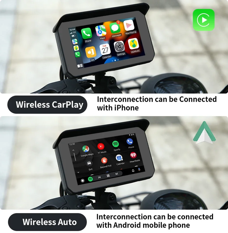 5 inch Motorcycle Carplay DVR Dash Cam 1080P Waterproof Camera Display Portable GPS Navigation Wireless Android Auto