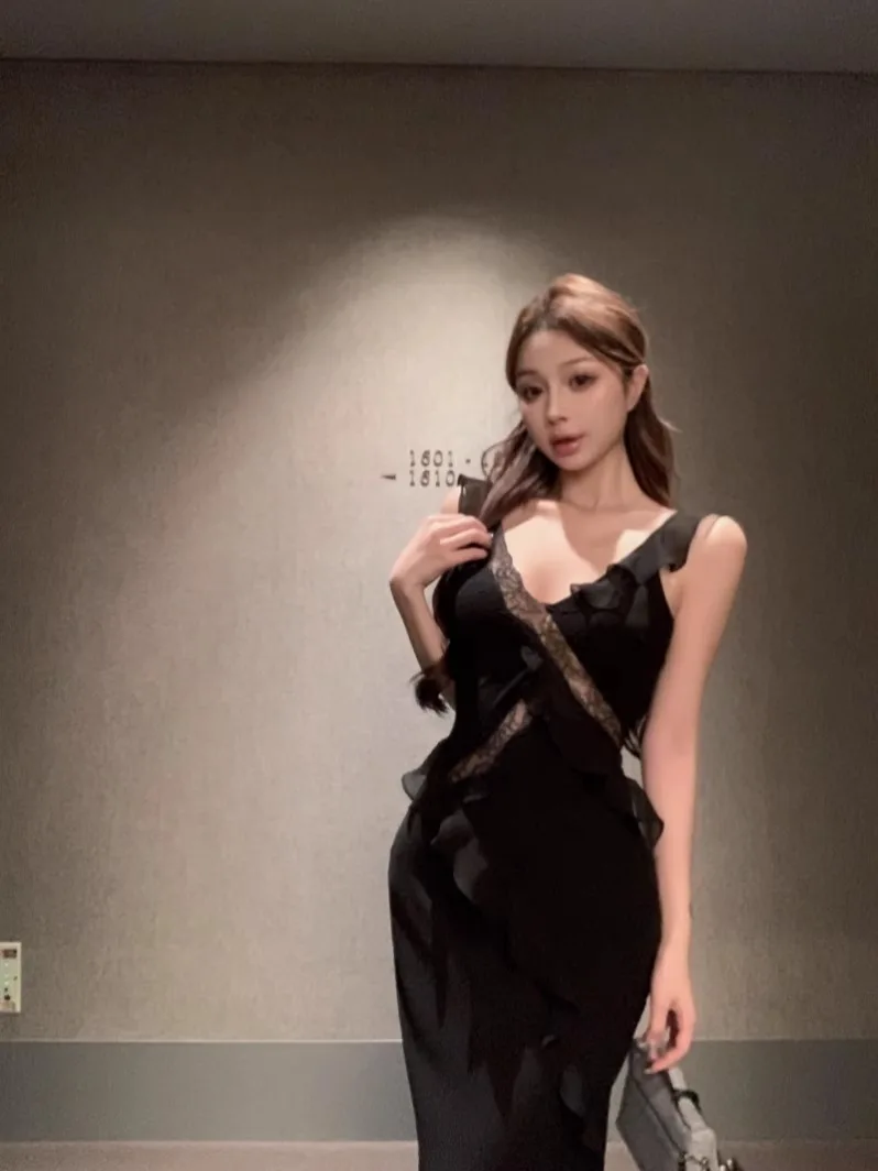 Vestidos sem mangas vestido feminino pescoço primavera boêmio crochê bloqueando fofo em camadas vestido a linha doce suave mori menina elegante