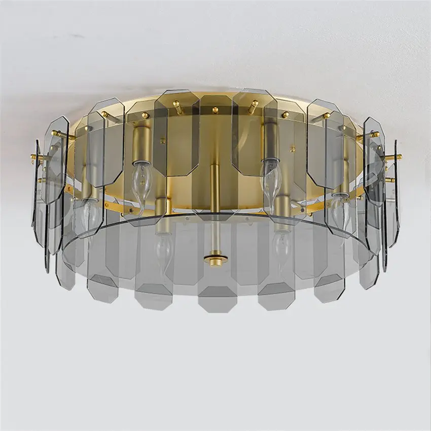 Modern smoky gray glass sheet ceiling lights living room luxury bedroom balcony amber lighting study decor E14 ceiling lamps