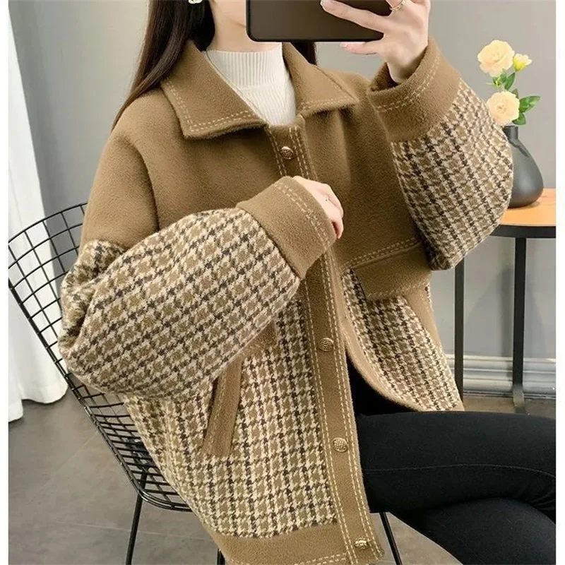 Mom's New Coat Women Autumn Winter Thick Jacket Western Style Lapel Cardigan Short Outerwear Middle-Aged Elderly Overcoat Ladies