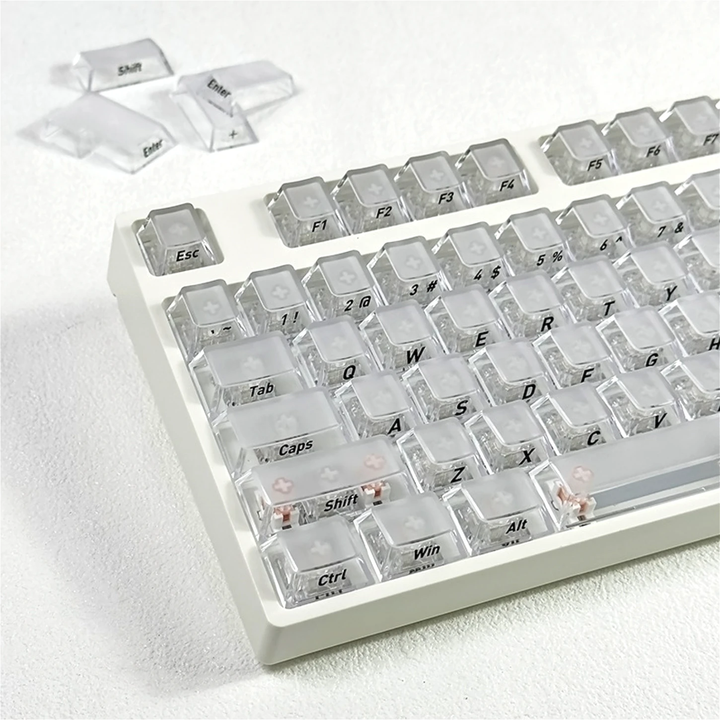 

119 Key Fog Transparent Keycap PC Side Engraved Transparent Keyboard Keychain Compatible with 60/84/98/108 Mechanical Keyboard