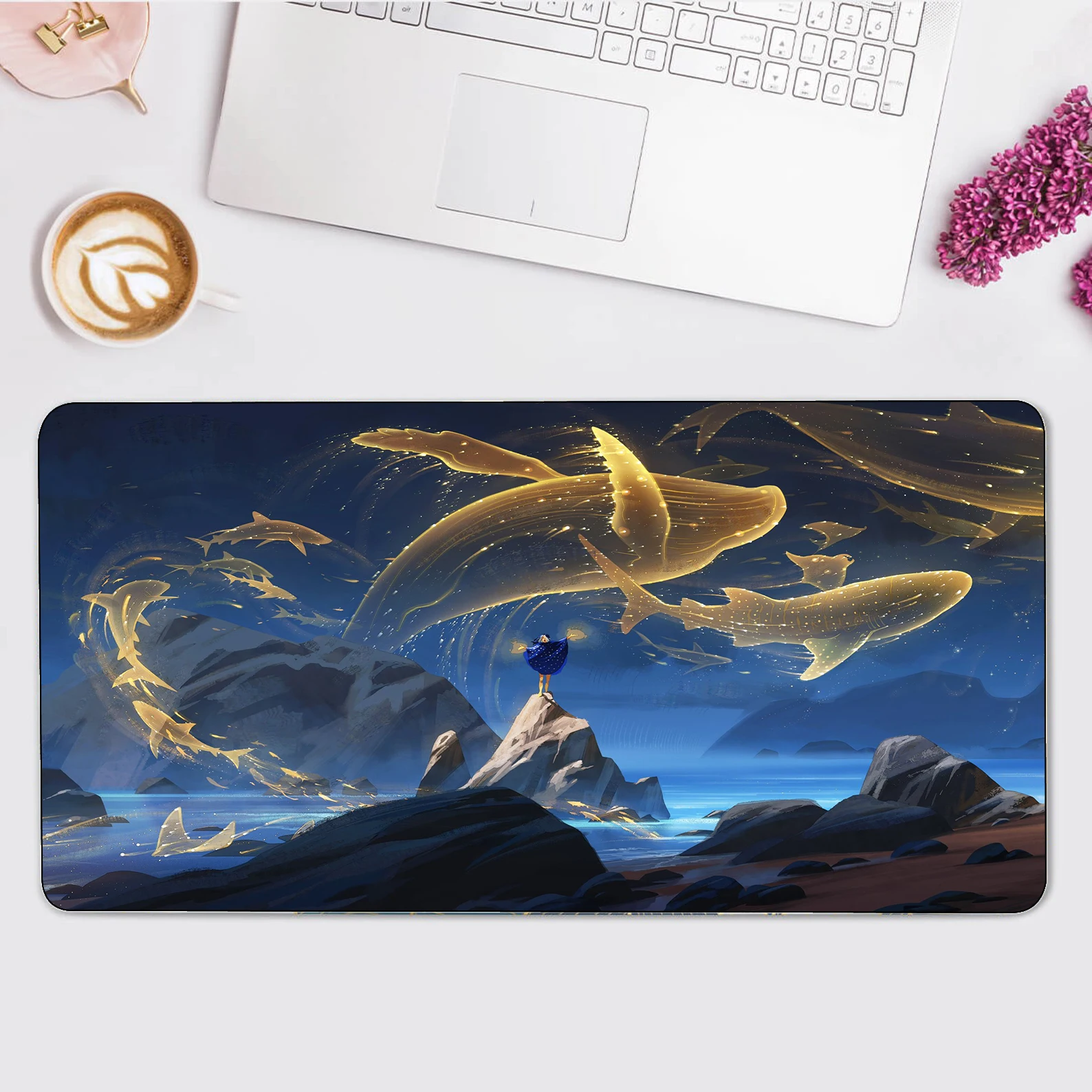 Pink whale game mouse pad keyboard pad cute table pad super large ultra-thin non-slip washable ladies home desk pad 40x90cm