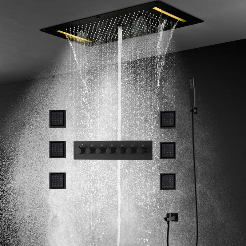 6 Function Shower Faucets  Set Recessed Ceiling Column  Rain Mist Waterfall Shower head 4 inch body jets