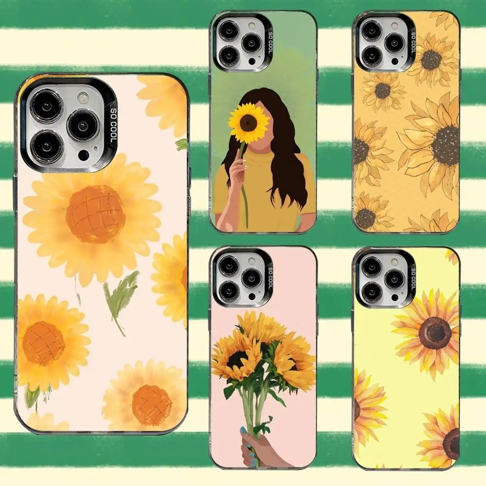 

Cute Summer Daisy Sunflower Phone Case For iPhone 16,15,14,13,12,11,8,7,Pro,Max,Plus,Mini,XS,SE Anti Fall Black Matte Hard