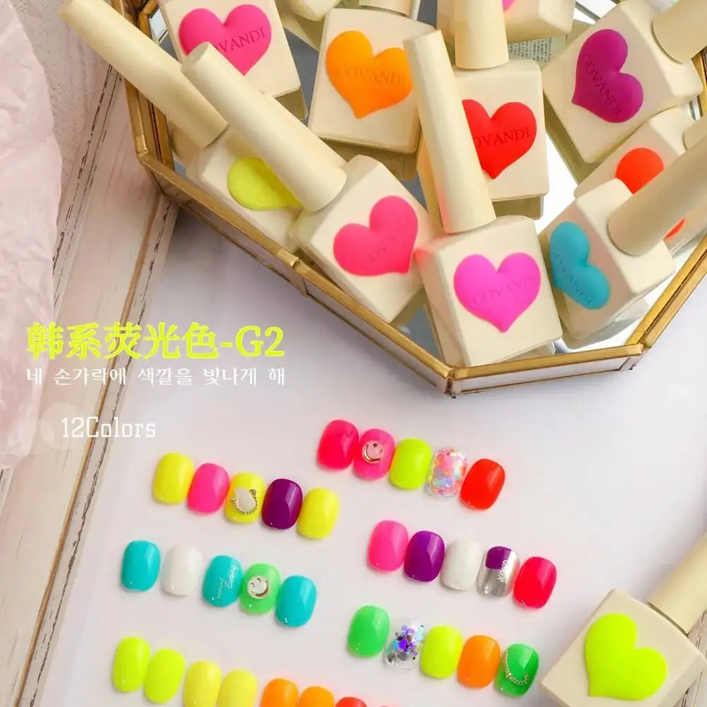 New Arrival 12 Color Candy Fluorescent Color Gel Nail Polish UV Soak Off Gelpolish Nail Art Gel Lacque Polish Nail Gel Set 15ml