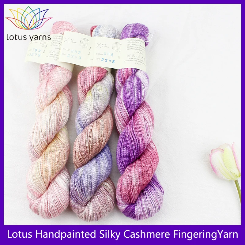 Lotus Handpainted silky cashmere fingering   Hand-knitted Yarn Scarf  Hand-Weaving Thread Yarns