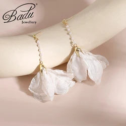 Badu Elegant Flower Long Drop Earrings for Women New Sweet Yarn Fabric Flower Earrings Summer Holiday Jewelry Girls Gifts 2023