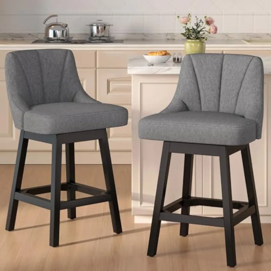 

Swivel Bar Stools Set of 2, 26 Inch Counter Height Bar Stools with Backs, Modern Linen Fabric Extra Upholstered Barstools with