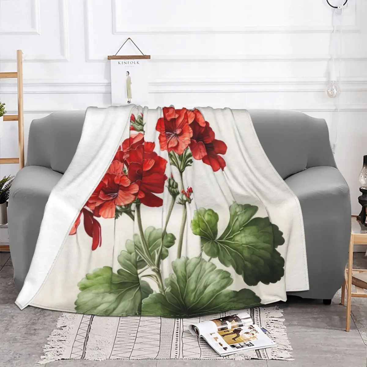 Red Geranium Flowers Quilt Blanket Throw Blanket Blankets And Blankets Throw Blanket