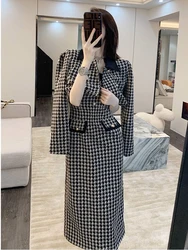 Spring 2 Piece Skirt Set Women Crop Top Jacket Slim Coat+ Plaid Skirt Autumn Women Two Piece Outfits