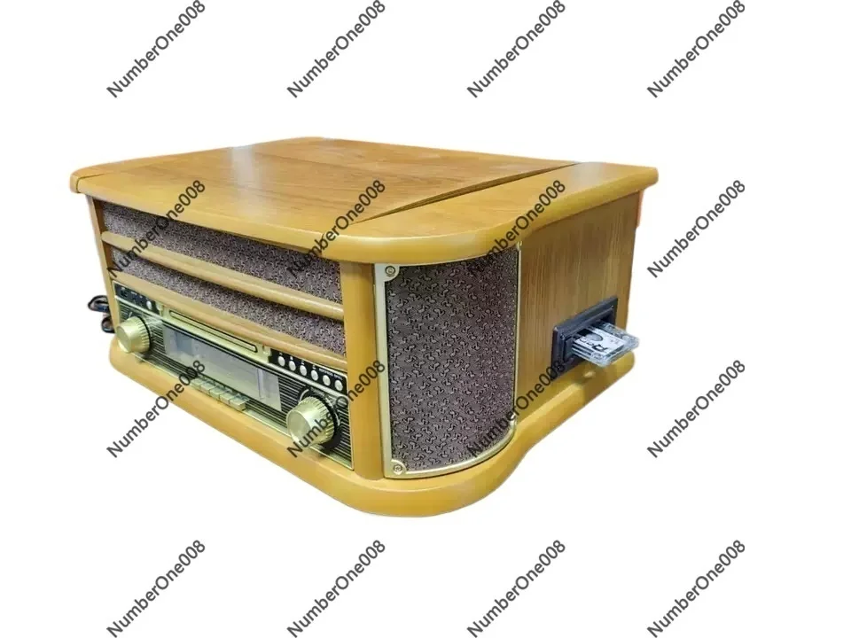 Vinyl Record Player with Bluetooth, 3 Speed Vintage Turntable CD Cassette Player AM/FM Radio USB Recorder Stereo Speakers