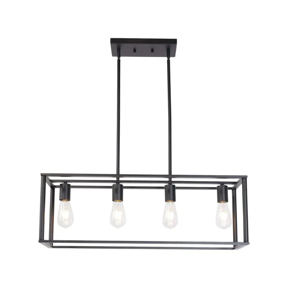 

Pendant Lighting 4 Light Industrial Vintage Open Frame Rectangle Chandeliers Modern Black Linear Cage Ceiling Light Fixture