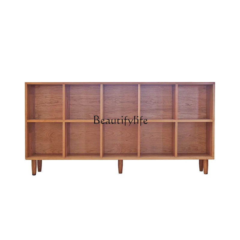 

Nordic Solid Wood Bookshelf Small Apartment Home Storage Grid Organizer Cabinet