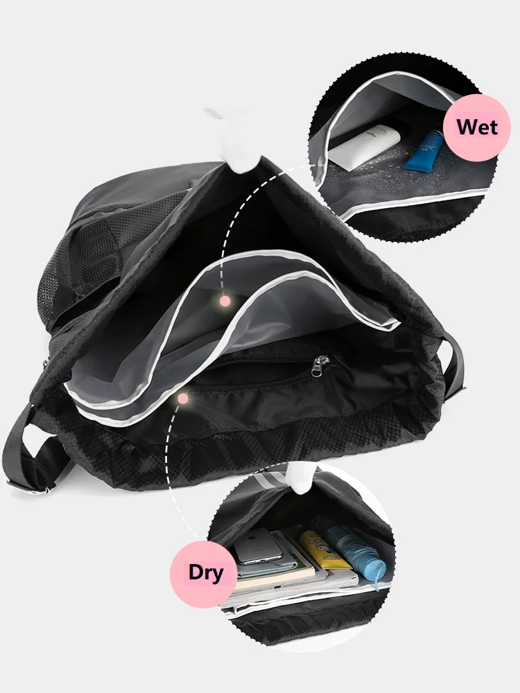 Waterproof GYM Bag Swimming Fitness Backpack Travel Sports Bag Independent Wet And Shoe Compartment Drawstring Basketball Pouch