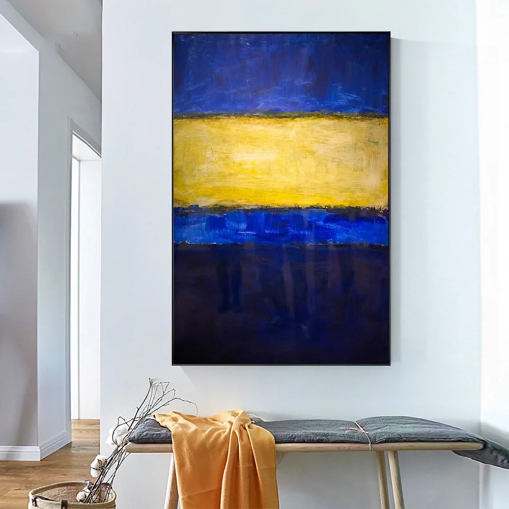 Mark Rothko-Dark Blue and Yellow Abstract Poster Prints, Canvas Wall Art, Reproduction Picture for Living Room, Home Decoration