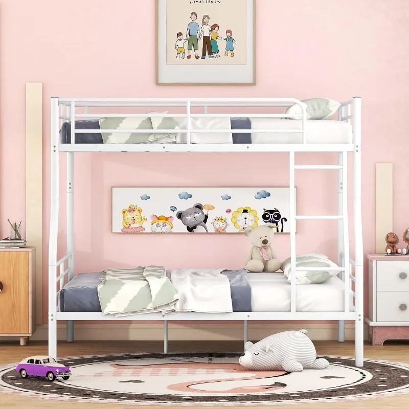 Full XL Over Queen Bunk Beds for Adults, Metal Bunk Bed for Boys Girls Bedroom,Can be Divided into Two Beds, Storage Space,White