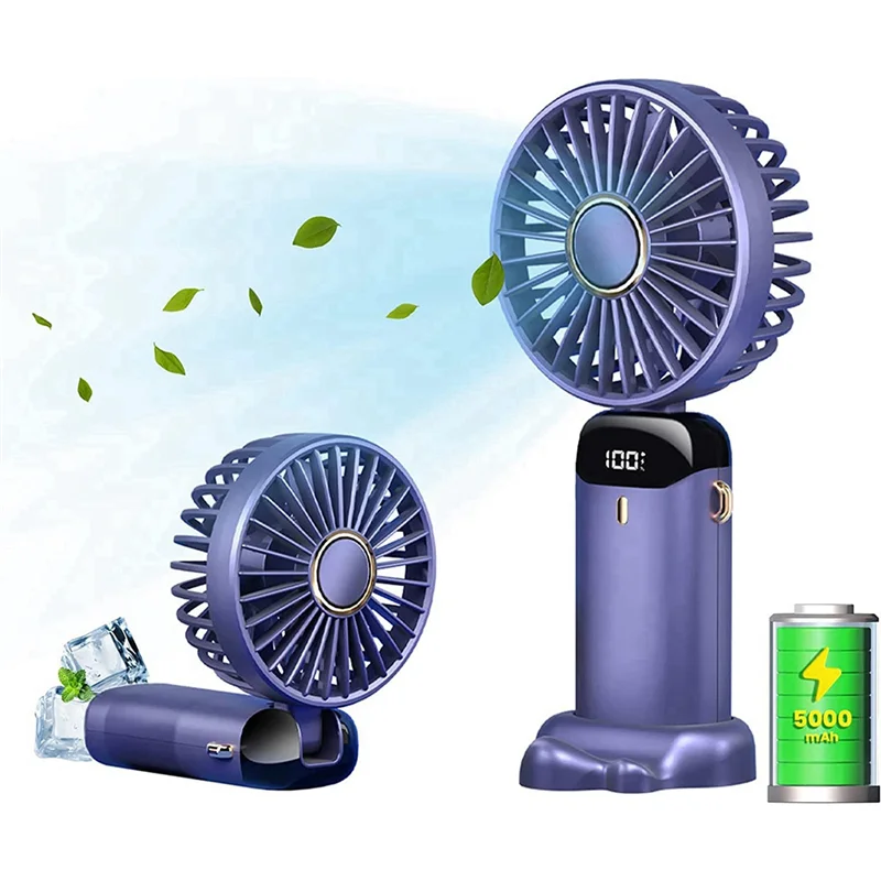 Handheld Fan,Portable Personal Fan,5000MAh Rechargeable,5 Speeds with LED Display,90° Adjustable