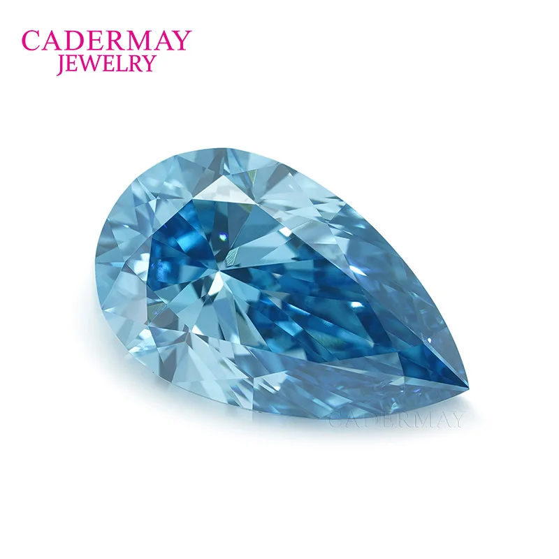 Cadermay In Stock GEMID Certificate CVD 1.851ct Fancy Vivid Blue VVS1 Pear Shape Lab Grown Diamond For Jewelry Making