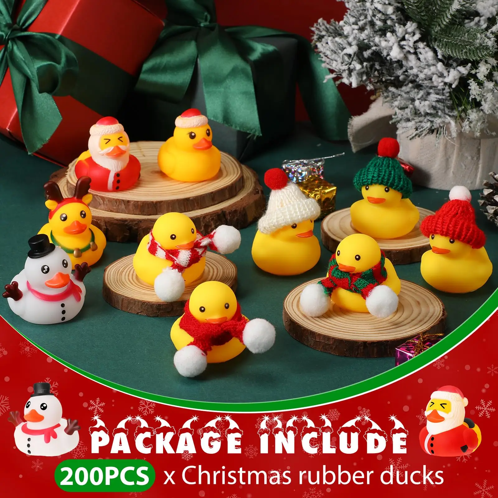 Jijie-Jouets de bain de canard en caoutchouc de Noël, chapeau de canard de Noël en vrac, écharpe, wapiti, bonhomme de neige, père Noël, styles multiples, 6 paquets, 12 paquets, 24 paquets