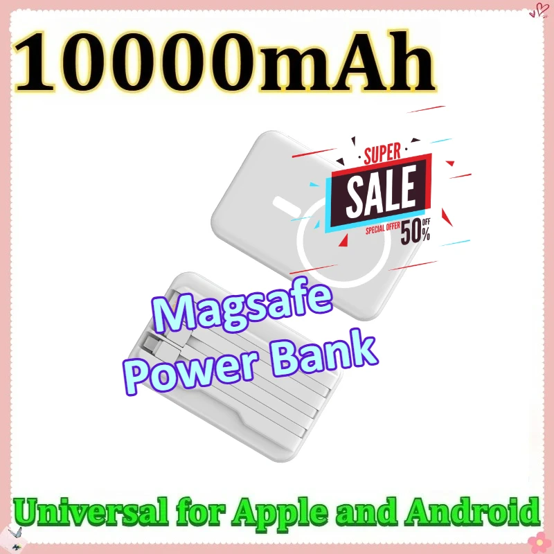 

Magnetic Wireless Fast Charger Power Bank Portable for Apple Android Universal Built-in Cable Mobile Power 10000mAh