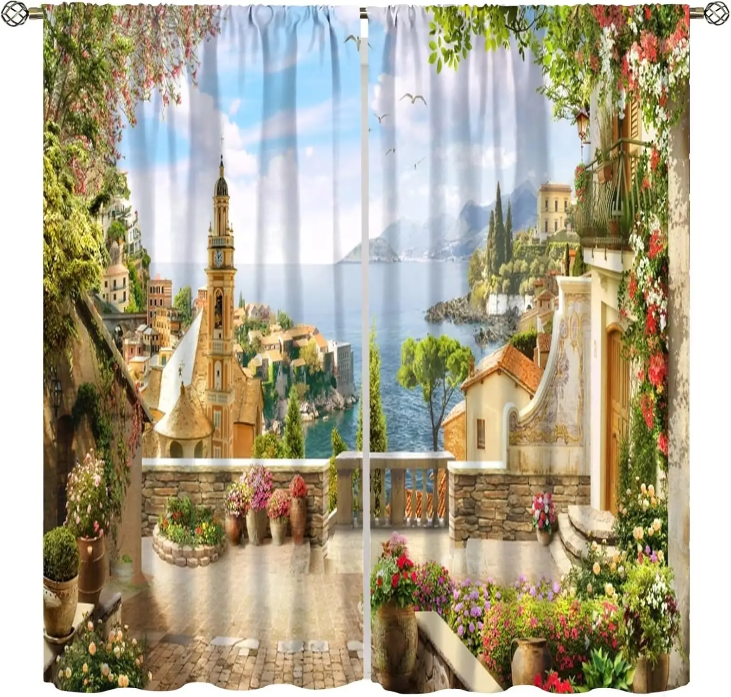 

Итальянские шторы с пейзажным принтом, романтические цветы и ретро-городской пейзаж, для спальни, гостиной, кухни