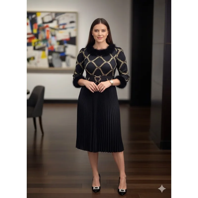 

Miyake Плиссированные платья Plisse 2026, весеннее новое платье больших размеров, модное платье яркого золота с бархатными краями, свободные элегантные женские длинные платья