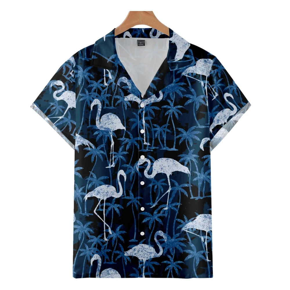 

Men's Fashion Cuban Style Hawaiian Shirt Flamingo Coconut Tree 3D Print Cozy Casual Short Sleeve Beach Oversized Clothes 8