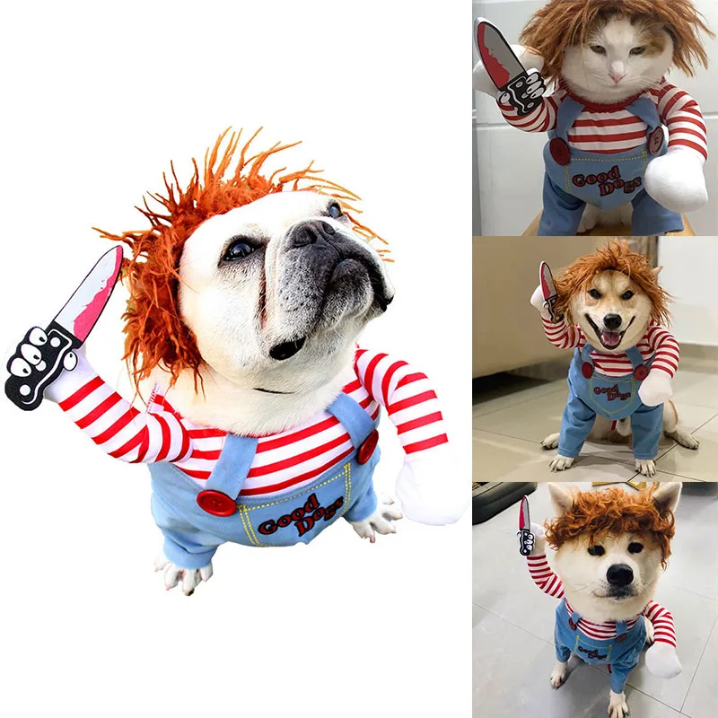 Funny Dog Cosplay Clothes Puppy Party Dress Up abbigliamento Outfit Chihuahua Deadly Doll Set Costume di Halloween per S-XL cani gatti