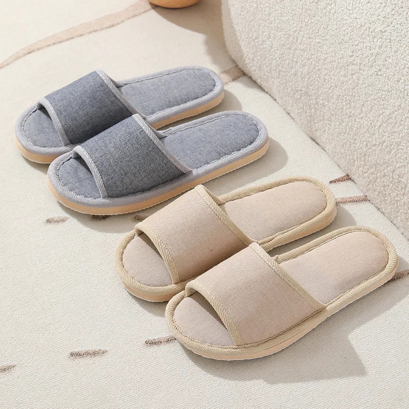 2024 Linen Slippers Indoor Home Breathable Women Men Slides Linen Couples Anti-slip Shoes Beach Sandals Shoes Comfortable Flats