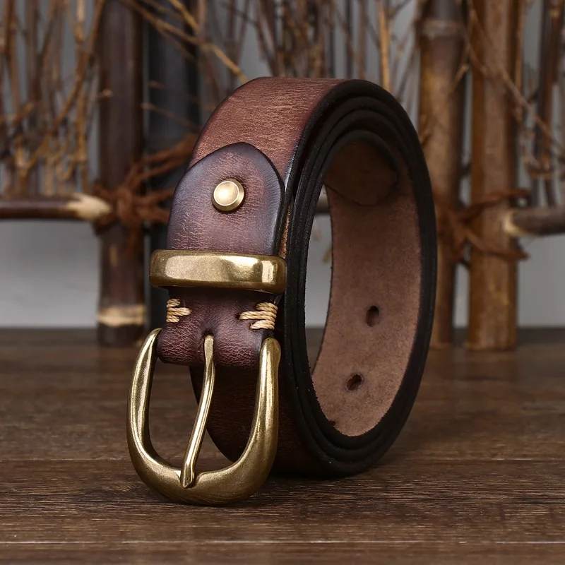 

3.3cm Women's Genuine Leather Vintage Belt Luxury Copper Buckle Belt High Quality Cowskin Female Strap Jeans Belt 100-130cm