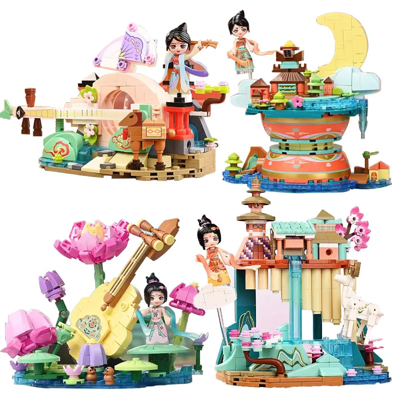 

New Keeppley Dunhuang Feitian Ancient Musical Instrument Building Blocks Assembly Girl Ornament Cartoon Kawaii Birthday Gift