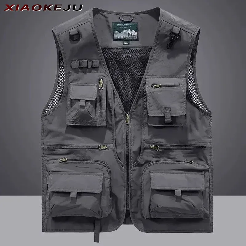 Waterproof Large Hunting Size Denim Men's Vest Clothing Workwear Tactical Sleeveless Jacket Windbreaker Mens Work