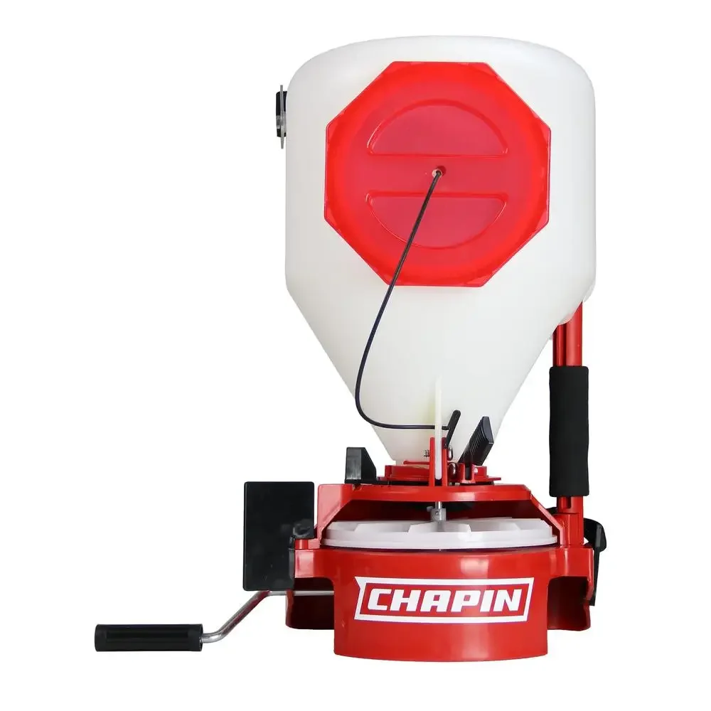 Chest Mount Lawn Spreader 10-Pound Capacity Easy Fill Hopper Poly Hopper Adjustable Strap Spread Control Weather Resistant