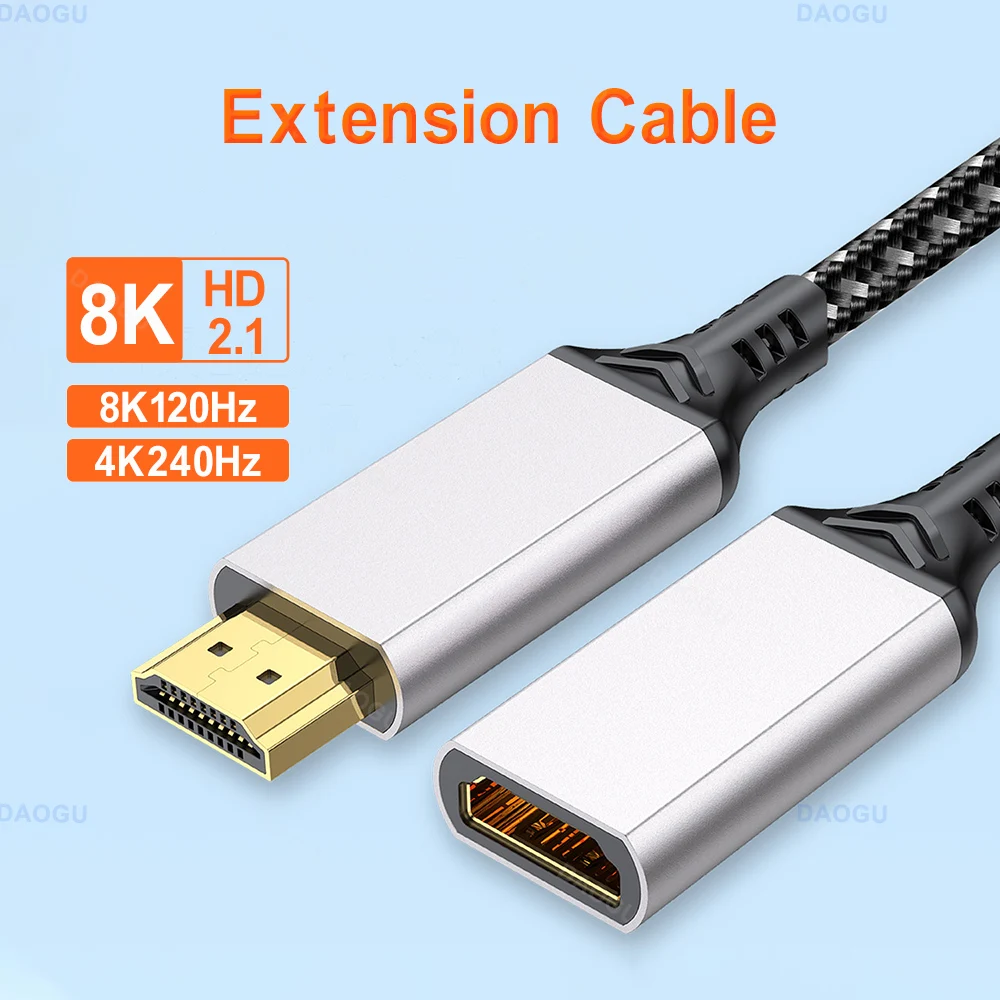 

HD2.1 8K 120Hz HDMI-compatible Extension Cable 0.2m 1m 2m Braided 1.5m 0.5m 4K 240Hz 60Hz HDMI-compatible Externder Cable Female