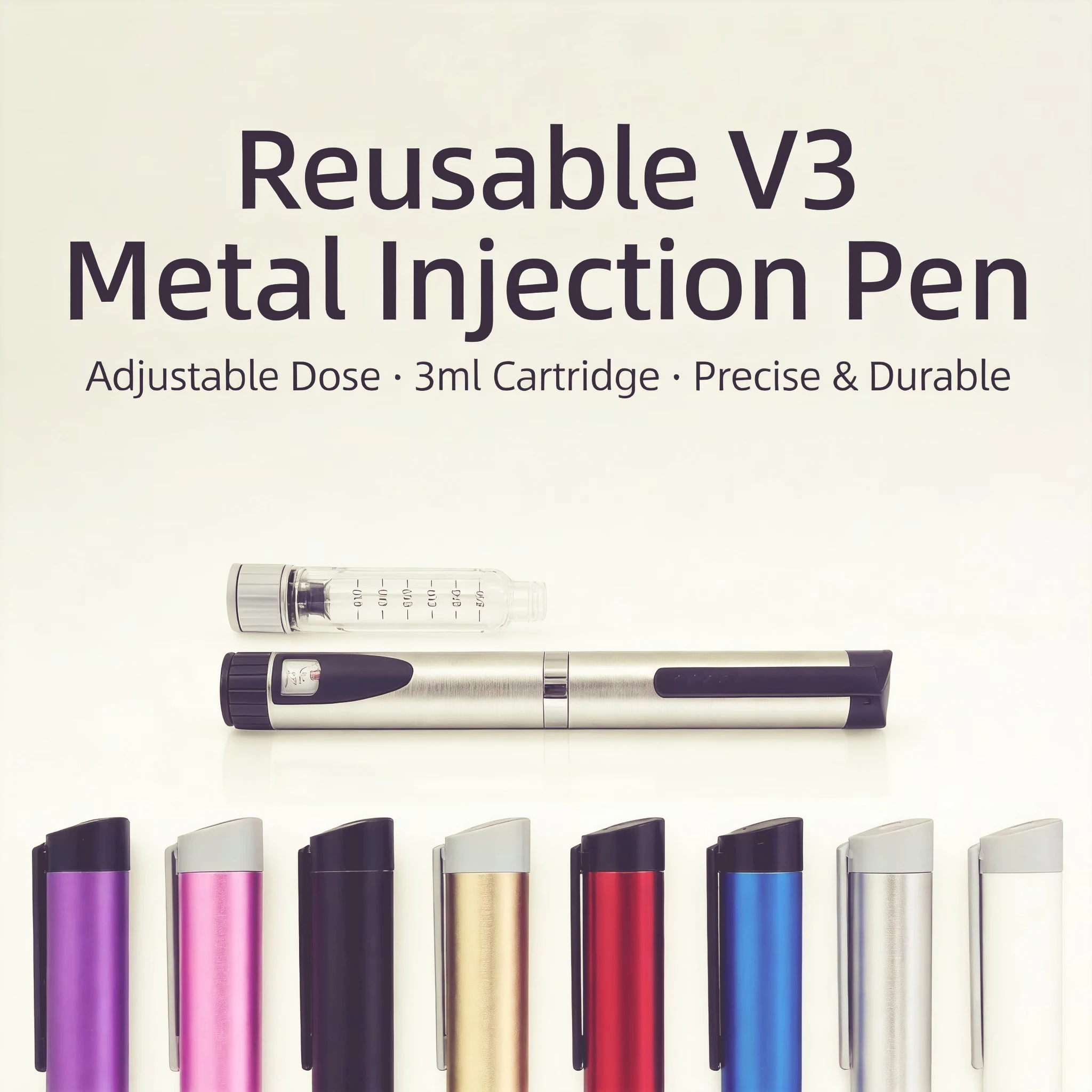 Reusable Insulin Injection Pen for 3ml Cartridge,Precise Adjustable Dose, Low Pain Portable Injector for Diabetes Home Injection