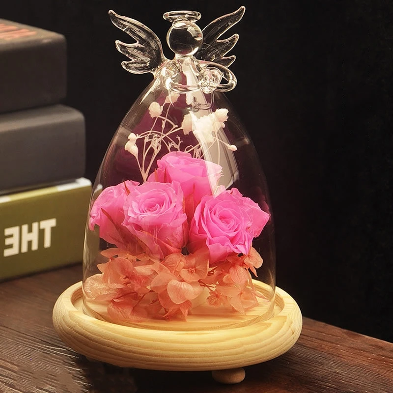 

Free Shipping 4sets/pack Angel Top Glass Dome Decorative Log Base Cover Wedding Live Prop DIY Friend Favor Gift Handmade Gift