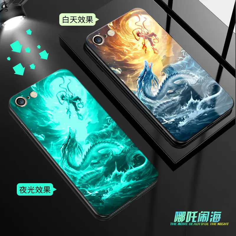 Luminous Glass Case For iPhone 14 13 12 Mini 11 Pro Max 5 5S 6 6S 7 8 Plus SE 2022 2020 X XR XS Case Glow Fluorescent Back Cover