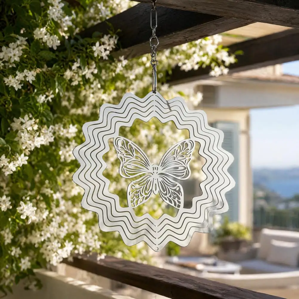 Rainbow Light Wind Chime Stainless Steel Reflective Wind Spinners Outdoor Garden Decor Sparkly Metal Butterfly Spinner for Yard