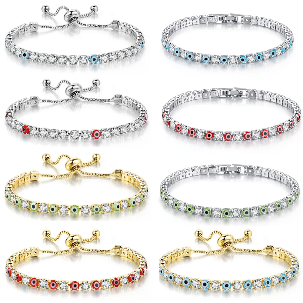 Lucky Turkey Evil Eye Adjustable Bracelet For Women Zircon Red Blue Eye Tennis Chain Bangles Good Luck Wealth Jewelry Gifts H162