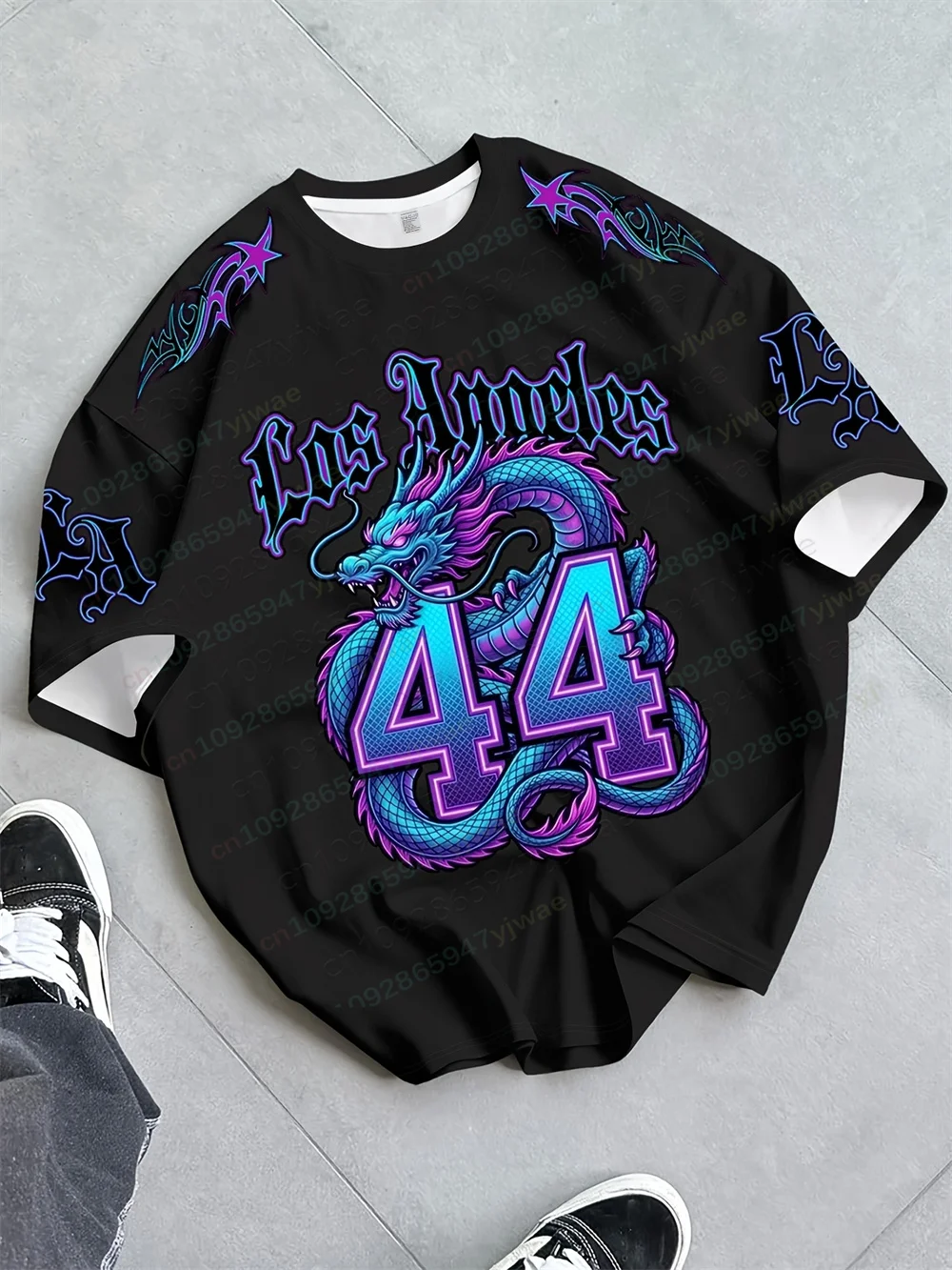 Los Angeles Dragon Pattern Graphic Digital Print Short Sleeved O-Neck Casual Streetwear Fashion Y2k Top Summer Men Beach T-Shirt
