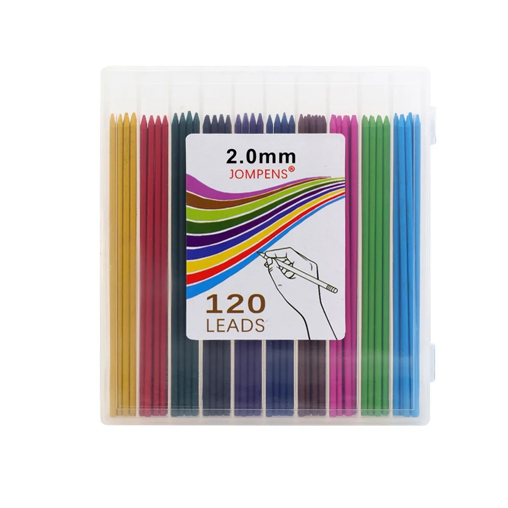 120 peças 2.0mm recarga de lápis de chumbo 10 cores lápis mecânico de grande capacidade chumbo arte esboço desenho suprimentos