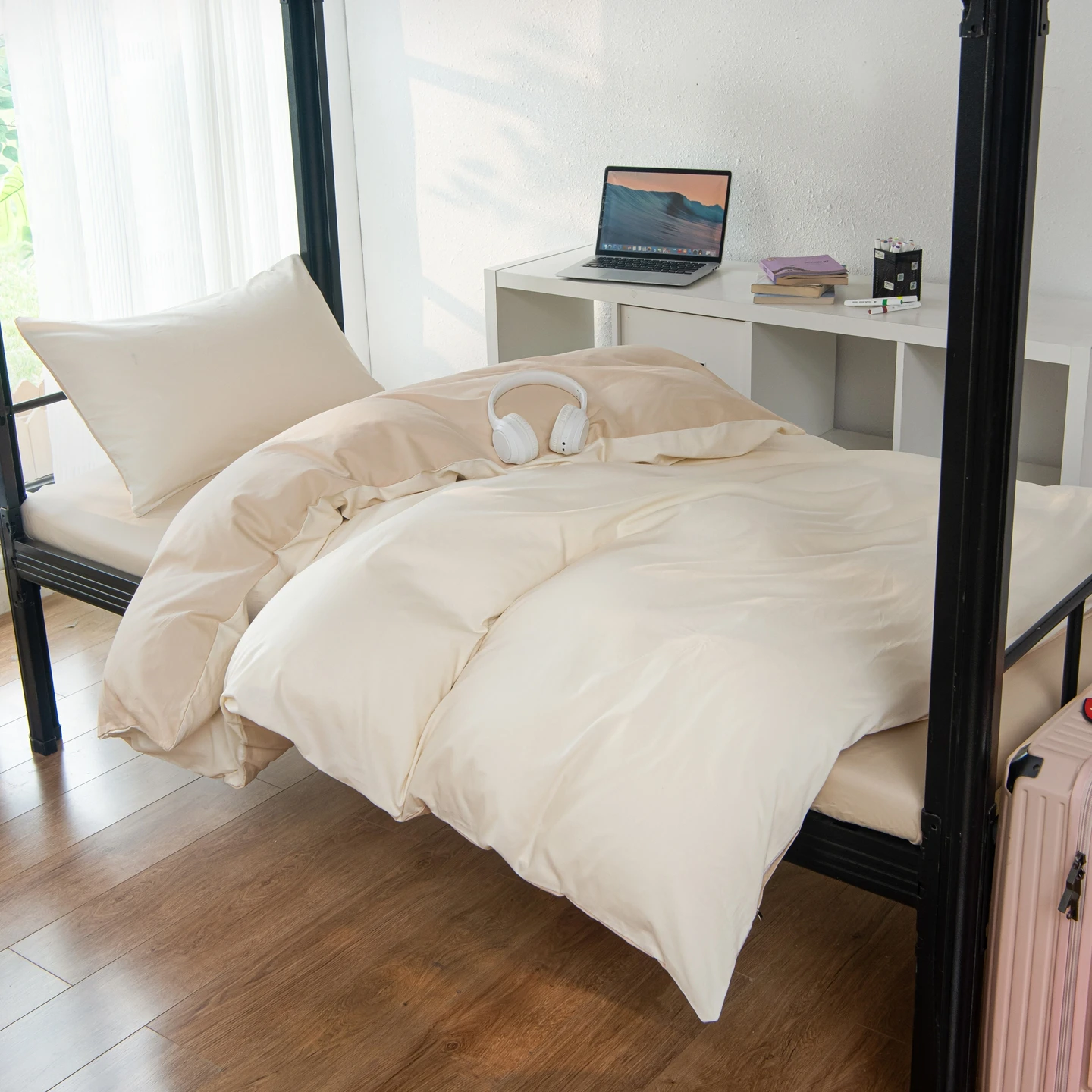 Minimalism Solid color Bedding Set, 100% Cotton 3pcs Set Single Size, Back to School Season for Student Dormitory Decoration