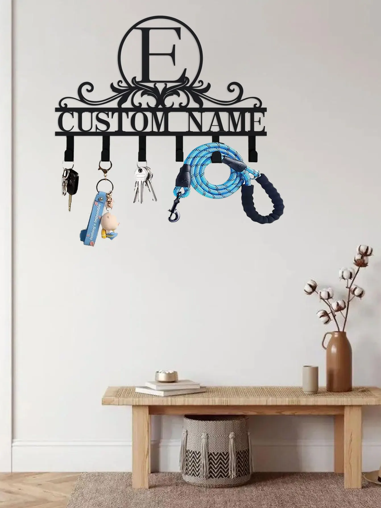Personalized Key Holder Wall Mount - Custom Family Name Key Holder for Wall, Metal Key Rack Hook Organizer, Coat Rack, Key Hange