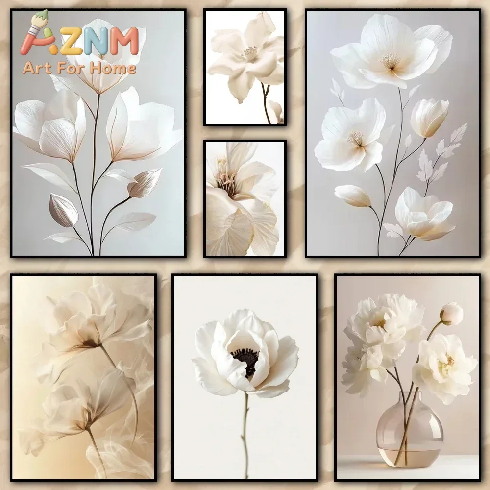Pintura de flores de peonía Beige nórdico sin marco, caligrafía, lienzo HD, póster, sala de estar, dormitorio, bar, decoració