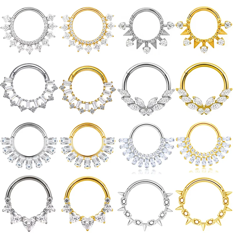 1PC G23 Titanium Nose Rings Hinged Septum Clicker Segment Women's Earrings Tragus Cartilage Helix Daith Conch Piercing Jewelry