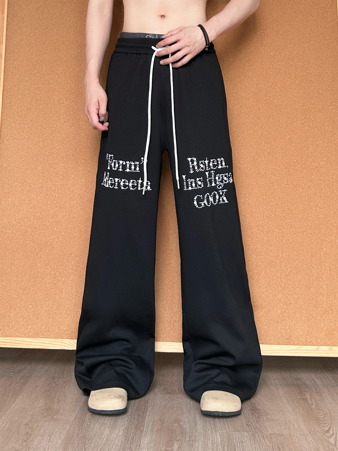 

American Retro Letter Print Casual Pants Straight Leg Loose Long Trousers ex Street Sle Comfortable Loose Fit Long Trou...